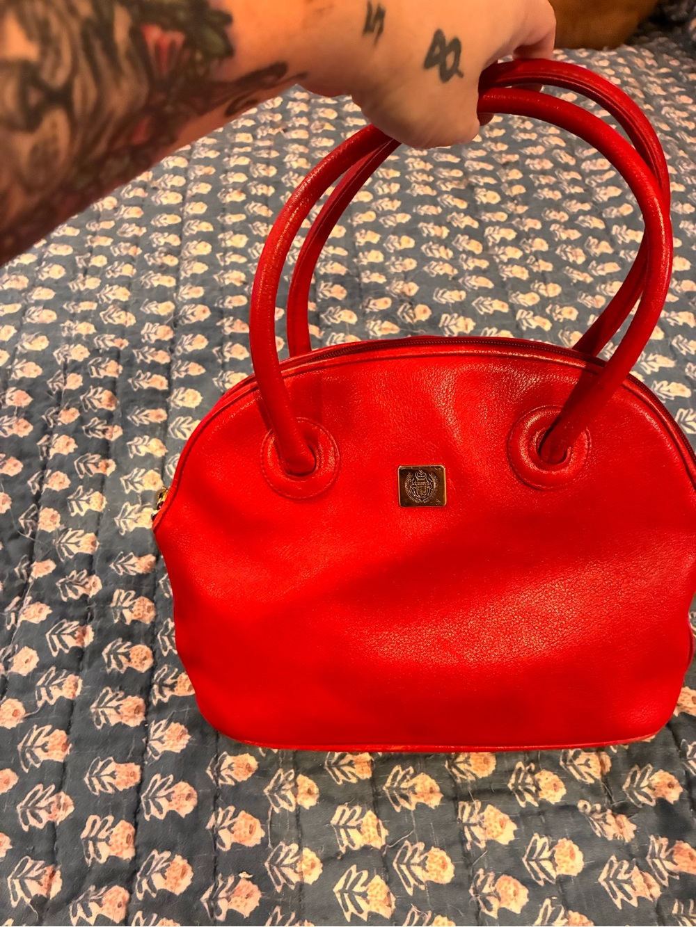 LIZ CLAIBORNE Leather Classic Red Dome Satchel with Double Handles
